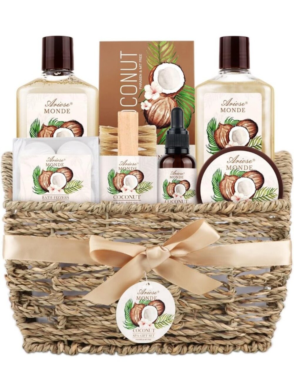 Indulgent Coconut Spa Gift Basket for Women - 9pc Self-Care Bath Set